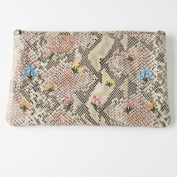 ANTHROPOLOGIE ~ Embroidered Snake-Printed Clutch - Picture 3 of 4